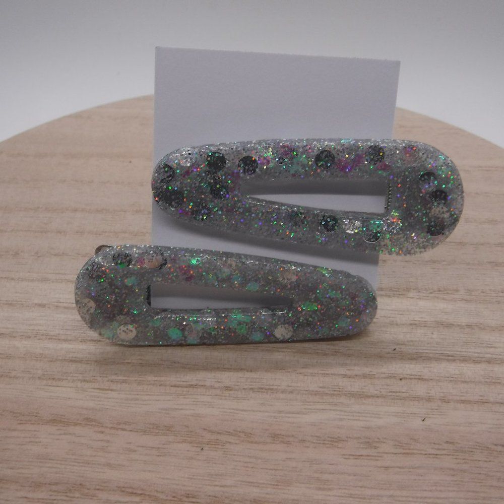 Barrettes Set of 2 Silver Chunky Glitter